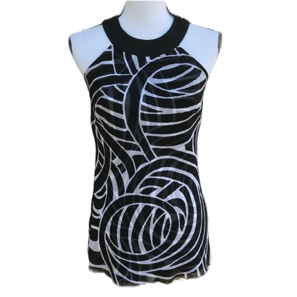 WHBM Black Silk Swirl Halter Blouse Size XS